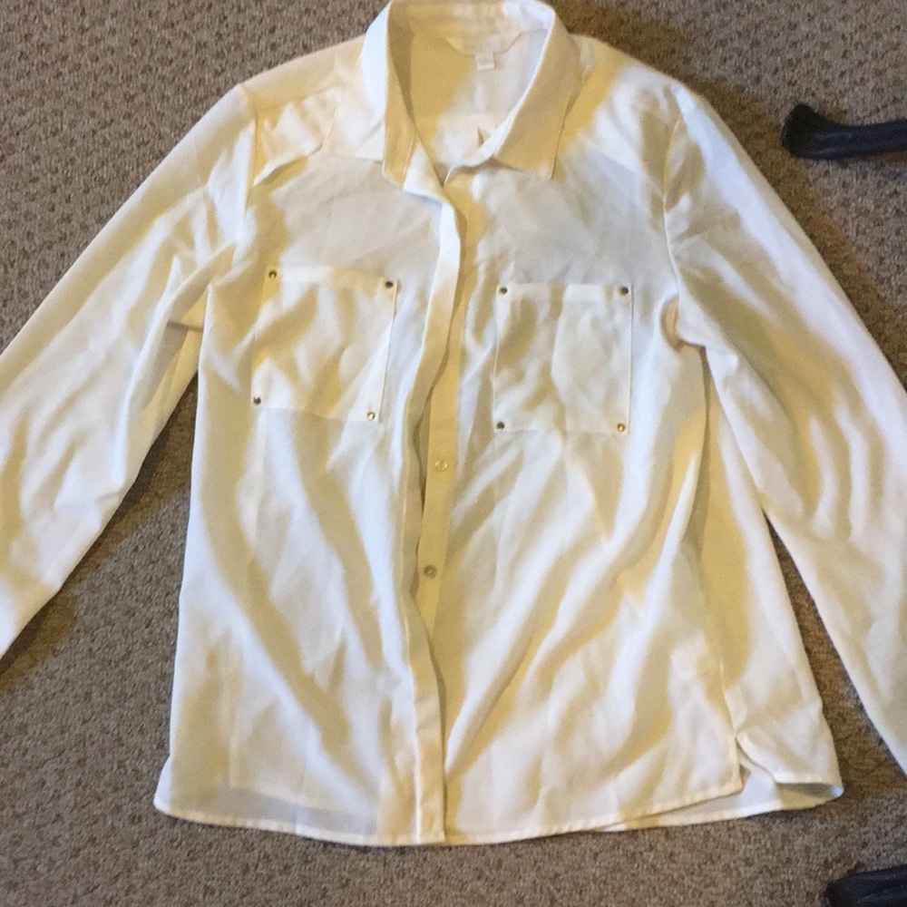Cream off white long sleeve button down soft Small